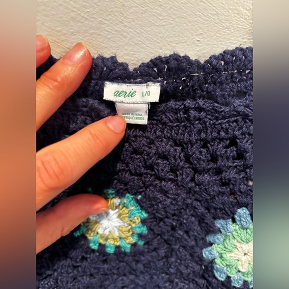 Aerie Navy Crochet Floral Women's Top large cottage core boho euro summer - Picture 7 of 10